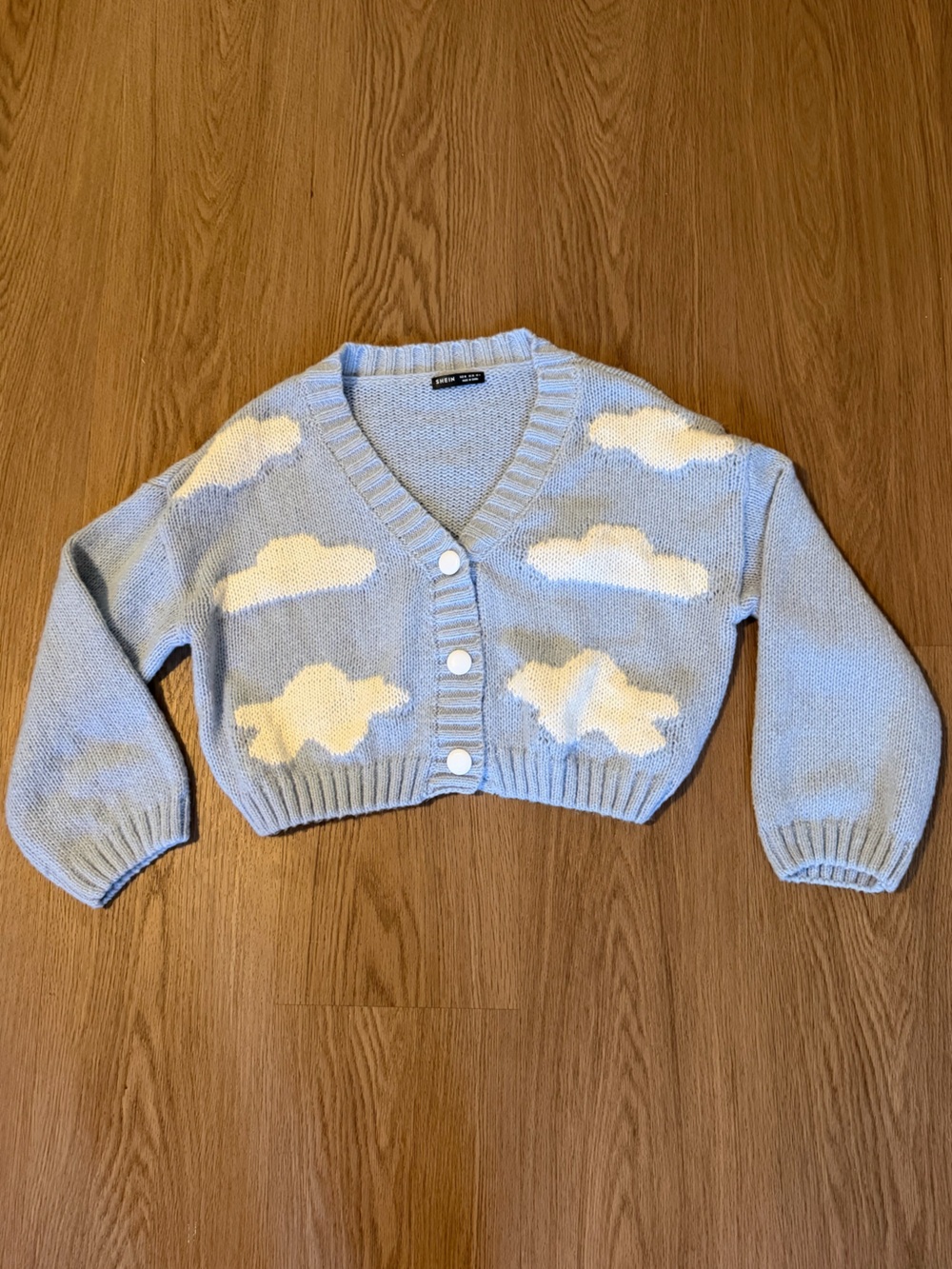 SHEIN Light Blue Cloud Button V‑Neck Cardigan